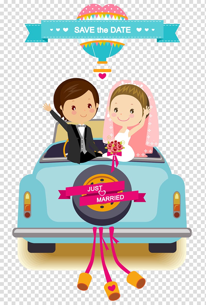 دعوة زفاف العريس الكرتون ، سيارة الكرتون المواد الخلفية الزفاف ، العروس
