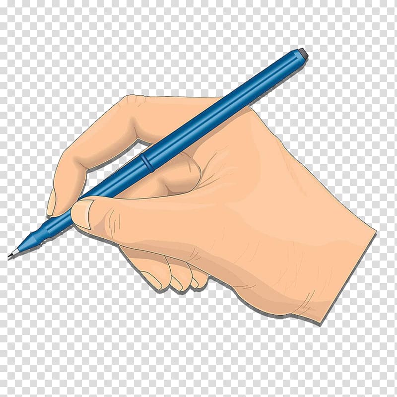 اليد البشرية اليمنى عقد التوضيح القلم الأزرق ، الكرتون القلم ، الكتابة