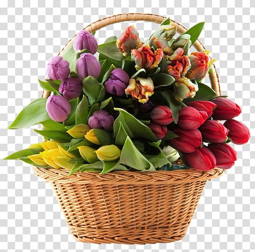 سـلة الزهور Floral-design-floristry-flower-basket-rose-transparent-basket-with-tulips-png-clipart