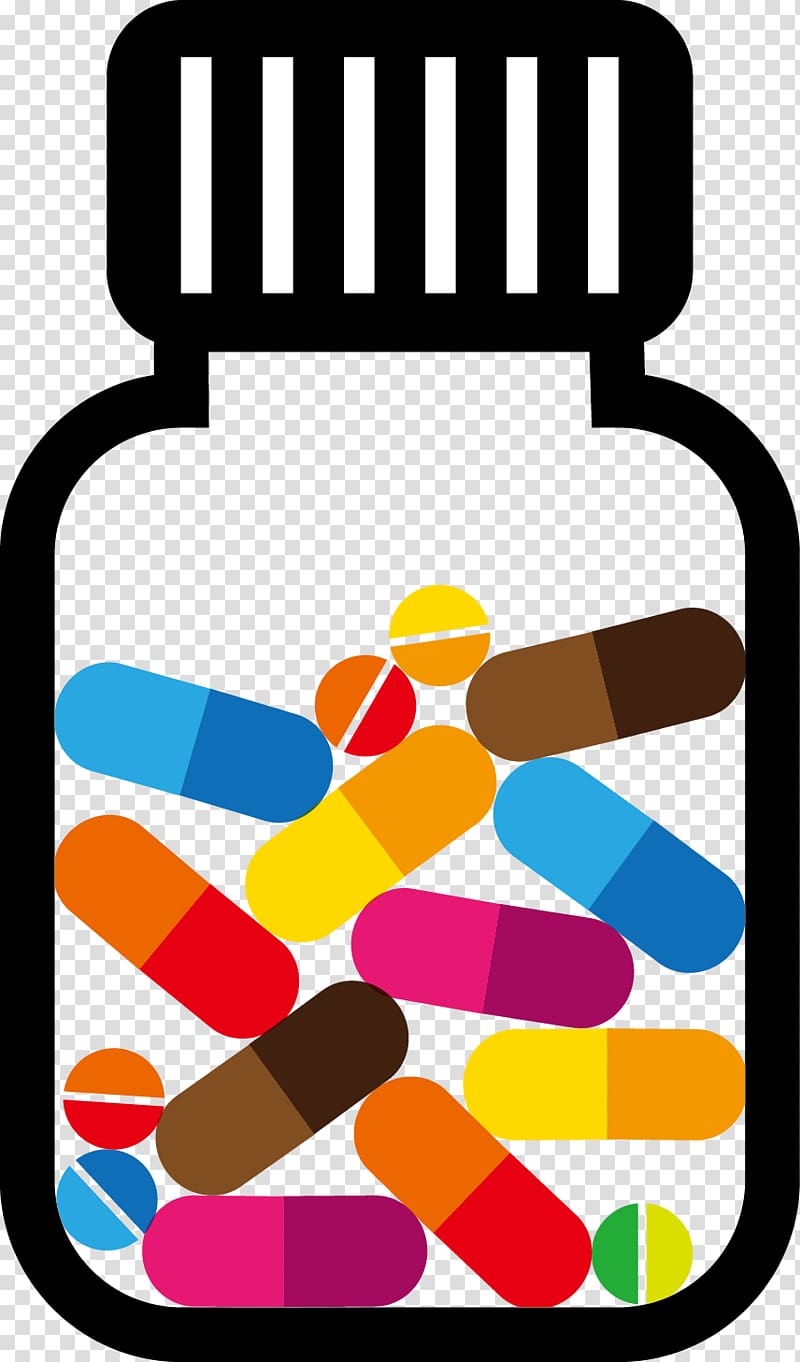 كبسولات الدواء متعددة الالوان في زجاجة ، الصيدلانية صيدلية الصيدلة