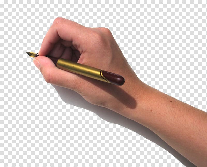 يد تكتب بقلم كرتون