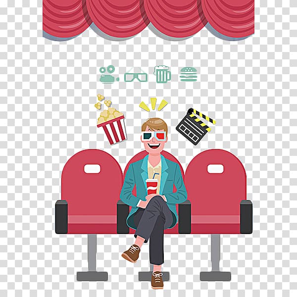 فيلم سينمائي ، رجل يشاهد الأفلام في مسرح رسوم متحركة PNG