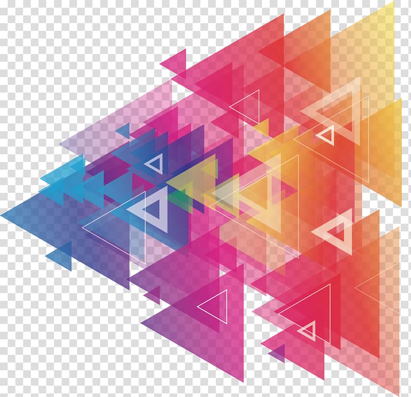 مثلث العلوم والتكنولوجيا ، عمل فني مثلث وردي ومتعدد الألوان PNG